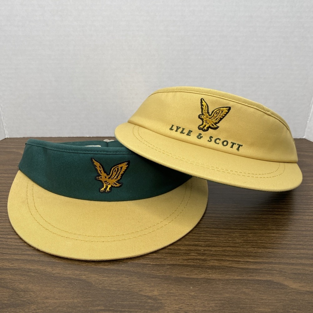 2 Lyle & Scott Unisex Cap Hat One Size Logo Patch Green & Tan/ Yellow Visor